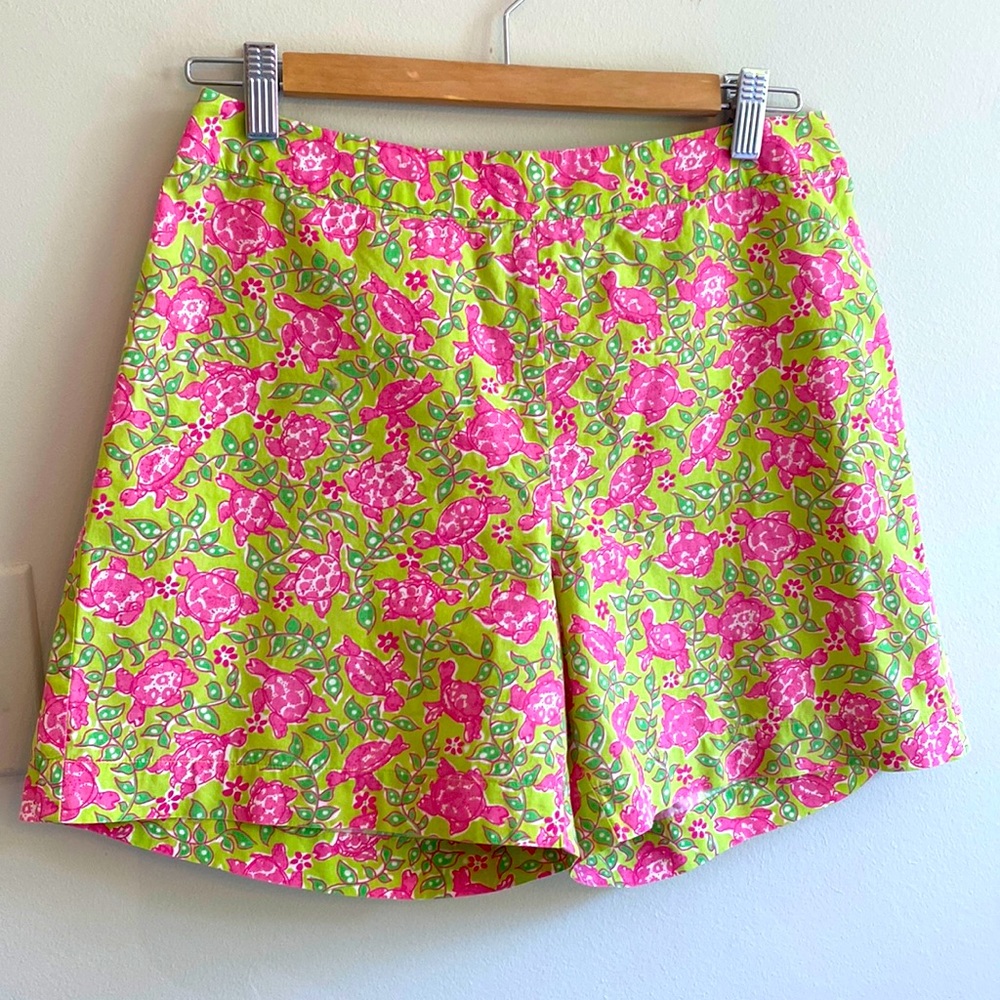 Lilly Pulitzer green/hot pink turtle print beach shorts